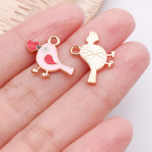 1 pink oil dripping love bird 14.5x18x1mm-0.7g-25165