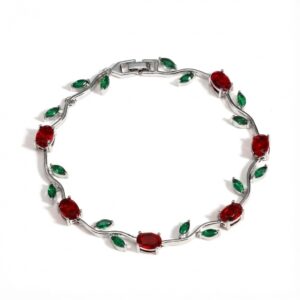 Red and green bracelet in silver