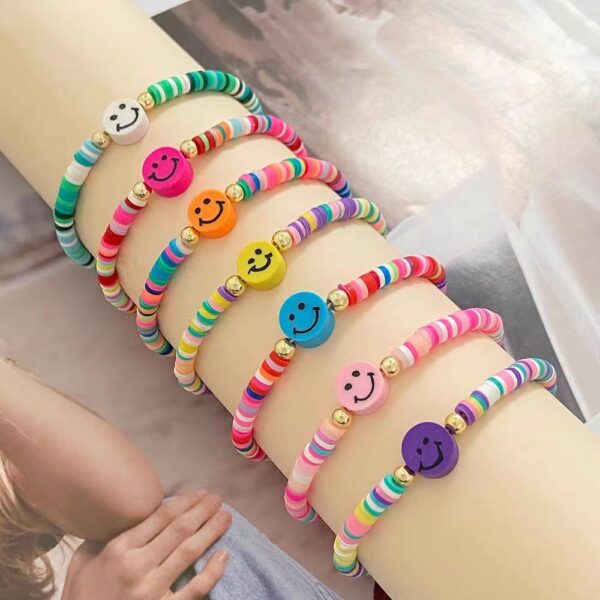 Wholesale niche design handmade soft pottery rainbow smiley bracelet