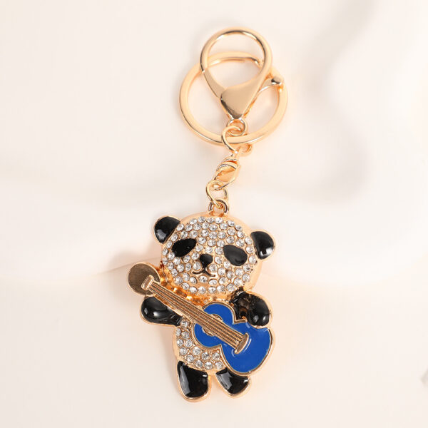 Wholesale Cartoon Panda Guitar Diamond Set Metal Keychain
