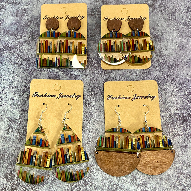 Wholesale Waterop Splicing Bookshelf Acrylic Teacher's Day Earrings
