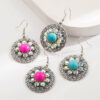 Wholesale Colored turquoise diamond encrusted oval earrings