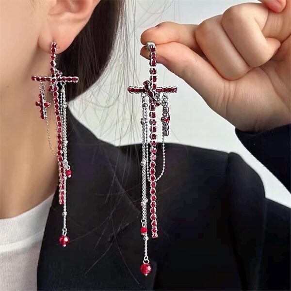 Wholesale Sweet and cool dark style cross fringe long earrings