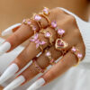 Wholesale Luxury Heart Gemstone Ring Set Open Ring