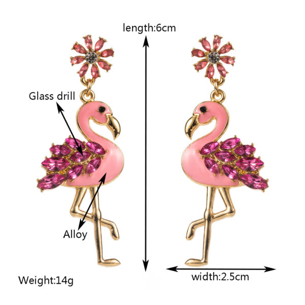 Wholesale Square colored diamond studded flamingo earrings