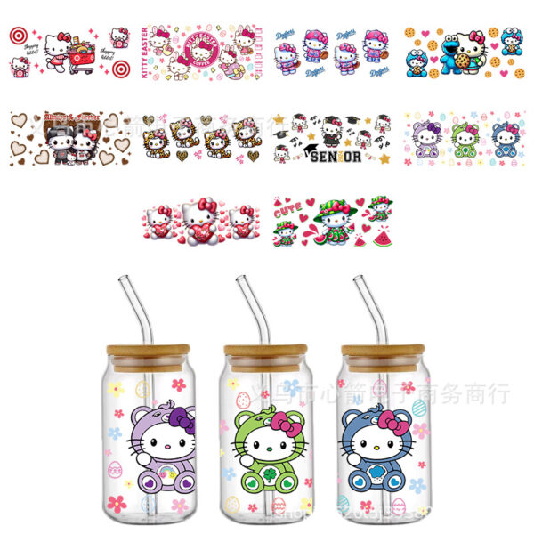 Wholesale Hello Kitty Hello Kitty UV DTF transfer crystal transparent sticker waterproof scratch-resistant cartoon wholesale cross-border