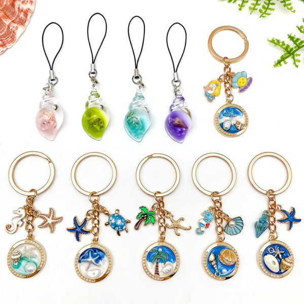 Wholesale Ocean Sea Star Beach Coconut Tree Conch Turtle Metal Keychain