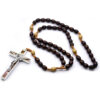 Wholesale Dark Brown Rice-Shaped Rosary Cross Necklace
