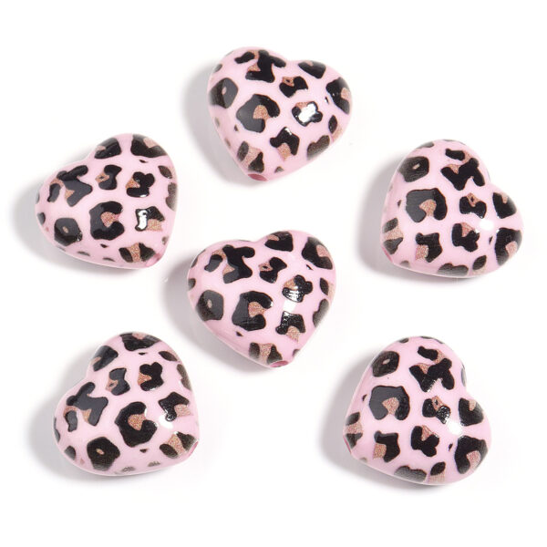 Wholesale Acrylic Colorful Leopard Print Heart Beads DIY Handmade Jewelry Beading Material Accessories