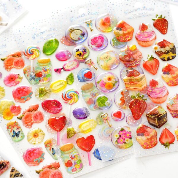 O1CN01bhXv9f21oiCMTF3Ml_2215698677032-0-cib Wholesale 3D Stereo Transparent Plastic Food Cake Kindergarten Reward Stickers Candy Perfume Bottle Flower Drink Creative Stickers