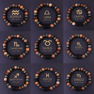 Wholesale Twelve Constellations Tiger Eye Stone Handmade Beaded Bracelet