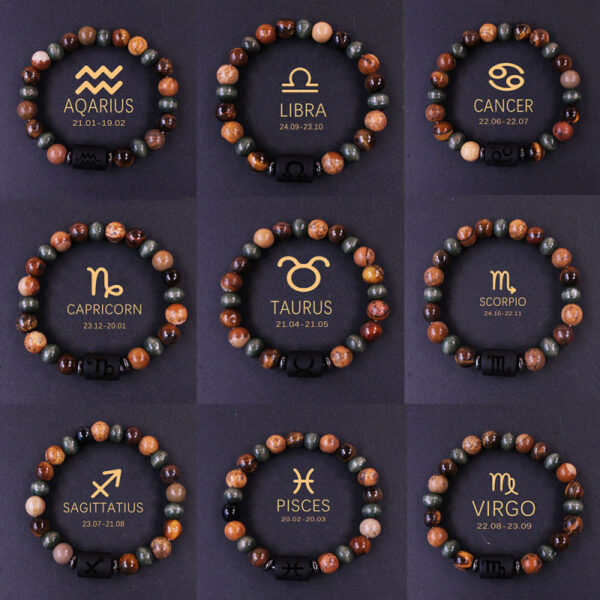 Wholesale Twelve Constellations Tiger Eye Stone Handmade Beaded Bracelet
