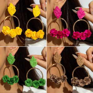 Wholesale Colorful Raffia Woven Floral Earrings