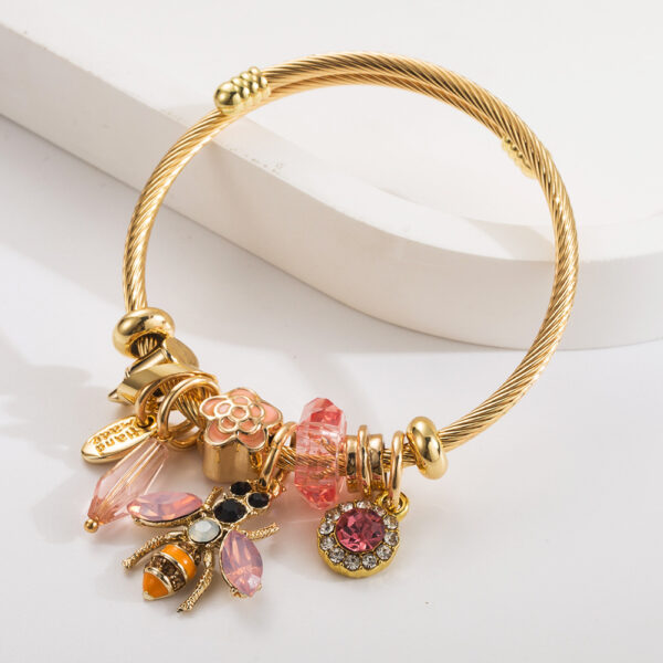 O1CN01bjoap12LDsYAuBVXK_2206398079659-0-cib Wholesale Diamond studded bead bee adjustable stainless steel bracelet