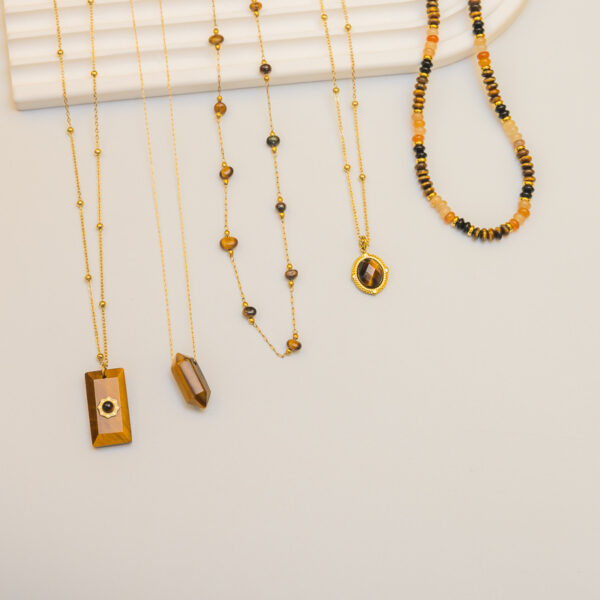 Wholesale Retro Yellow Tiger Stone Series Pendant Titanium Steel Necklace