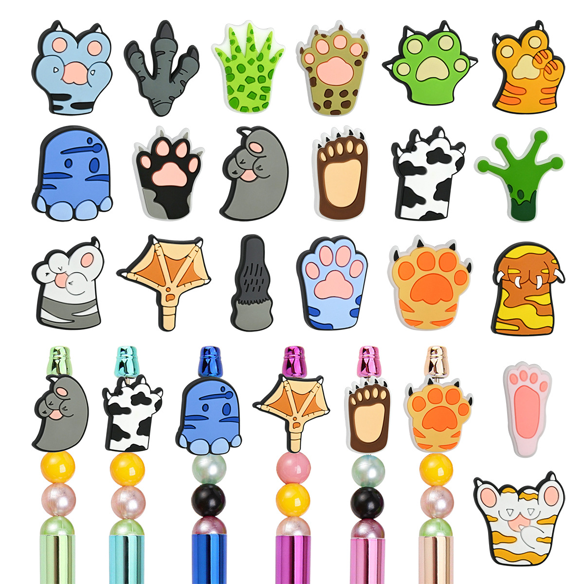 Wholesale Cute Animal Paw Ballint Pen Loose Beads PVC Soft Rubber Beads