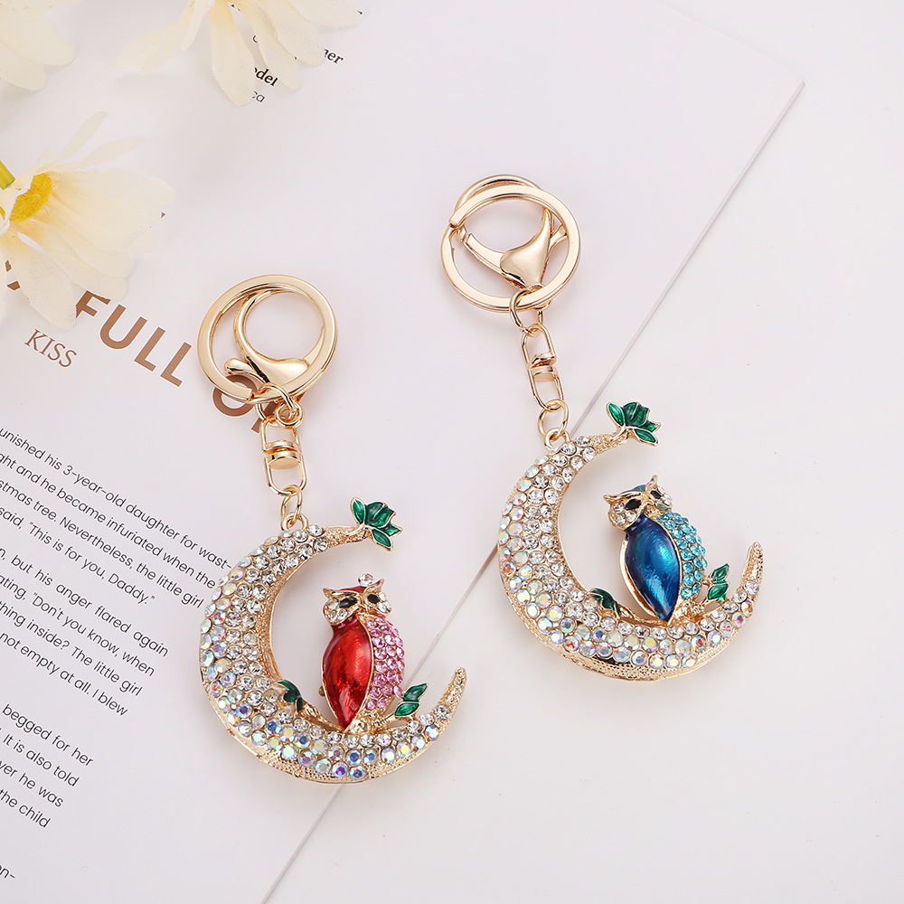 Wholesale Cute Diamond-studded Moon Bear Keychain Owl