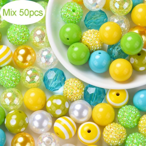 Wholesale 50pcs 20mm mixed style of yellow, green, purple and pink Acrylic Beads