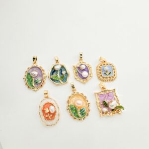 Wholesale Copper antique style enameled tulip flower pendant