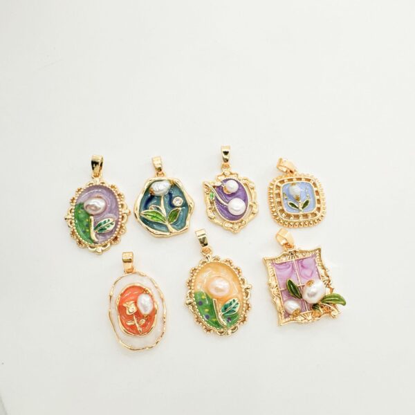 Wholesale Copper antique style enameled tulip flower pendant