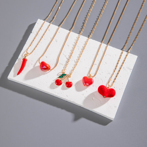 Wholesale Drip Oil Love Cherry Water Diamond Valentine's Day Necklace