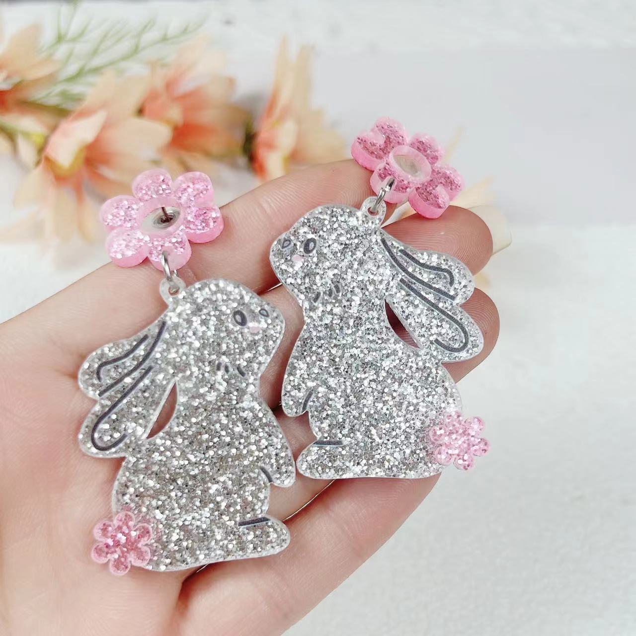 Wholesale Easter animal sier rabbit acrylic cute earrings