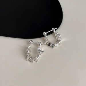 Silver square chain stud earrings