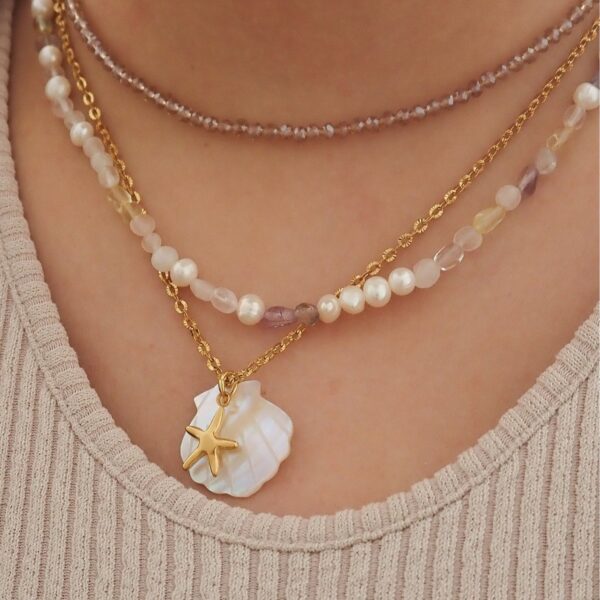 Wholesale Stainless steel starfish and shell necklace for summer