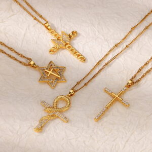 Wholesale Copper Micro-inlaid Zircon Fashion Snake Cross Necklace