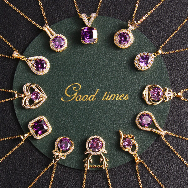 Wholesale Purple Zircon Necklace Heart Pendant Jewelry