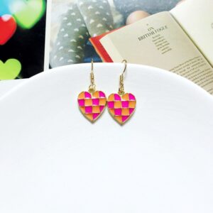 Rose purple and orange plaidcontrast color, a pair of steel needle ear hooks