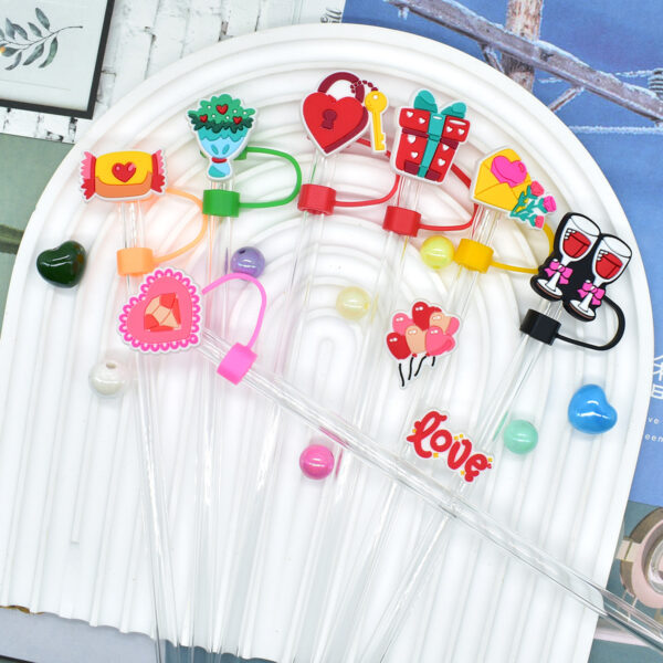 Wholesale Valentine's Day Universal 10mm Reusable Soft Glue Straw Tube Cap