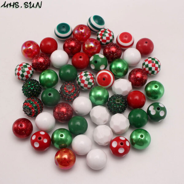 O1CN01bxDy9v1QEr9EPa7Fq_2201245431945-0-cib Wholesale 50pcs Red and Green Diamond Print Christmas 20MM Acrylic Beads DIY Mixed Color Mixed Style Beaded Loose Beads Combination