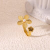Wholesale Stainless Steel Geometric Pearl Gold Flower Star Open Ring