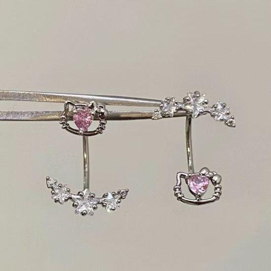 Wholesale Pink cartoon cat horseshoe ring earrings