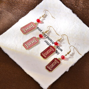 Wholesale Romantic Letters Xoxo Pink Valentine's Day Oil Drop Pendant Earrings