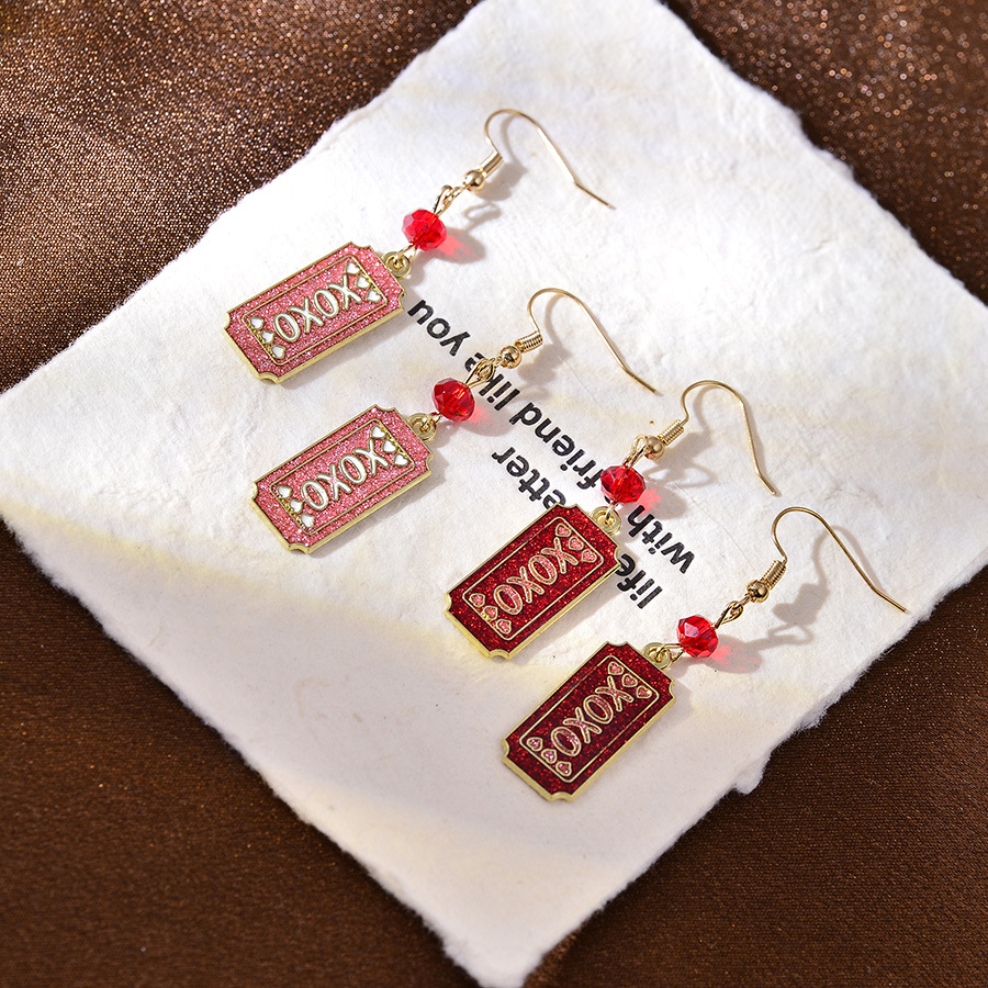 Wholesale Romantic Letters Xoxo Pink Valentine's Day Oil op Pendant Earrings