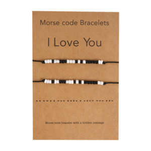 Wholesale Valentine's Day Morse Code Black and White Rice Bead Weaving Bracelet Set