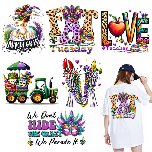 Wholesale Carnival Festival Pattern Clothing UV DTF Ready to Press Transfers Wraps