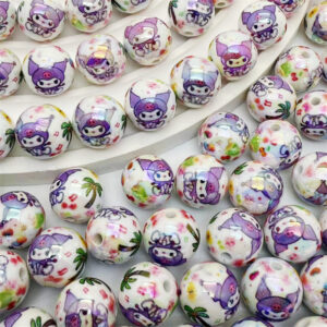 Wholesale 16mm Acrylic Real Color Plated Printing Cartoon Straight Hole Round Bead DIY Mobile Phone Rope Keychain Aessories