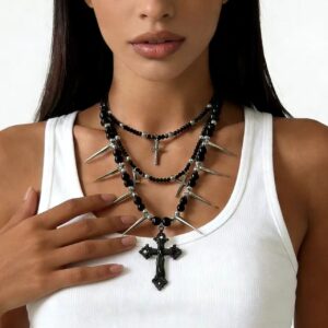 Studded Cross Pendant Necklace - X6356