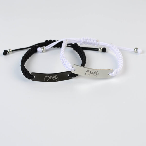 Wholesale Couple bracelet with stainless steel curved pieces, hand-woven black and white chain