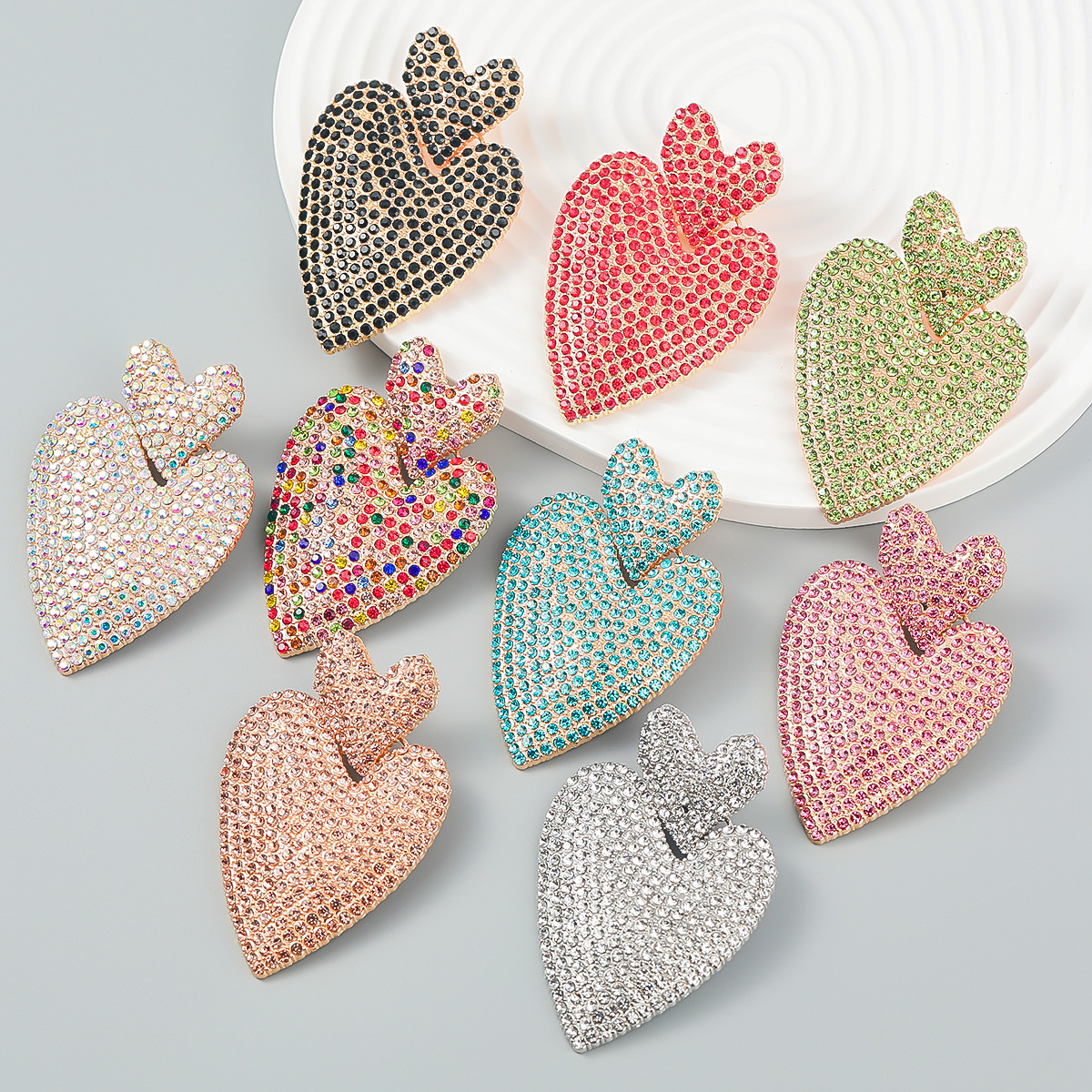 Wholesale Colorful diamond heart-shaped multi-layered Bohemian style earrings