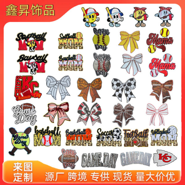 Wholesale Sports letter butterfly bow ball embroidery DIY Patches