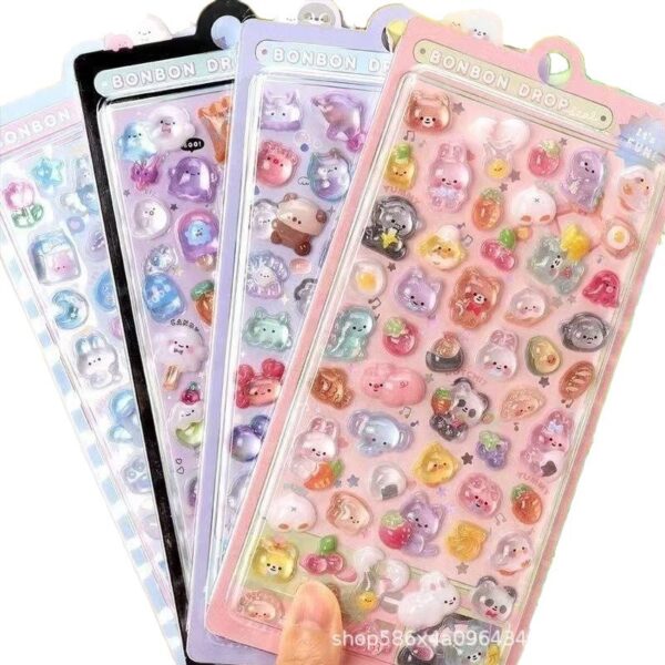 Wholesale 3D Embossed Stickers Cartoon Stereo Hollow Crystal Diamond Children's Decorative Stickers Cute Girl Japanese Style