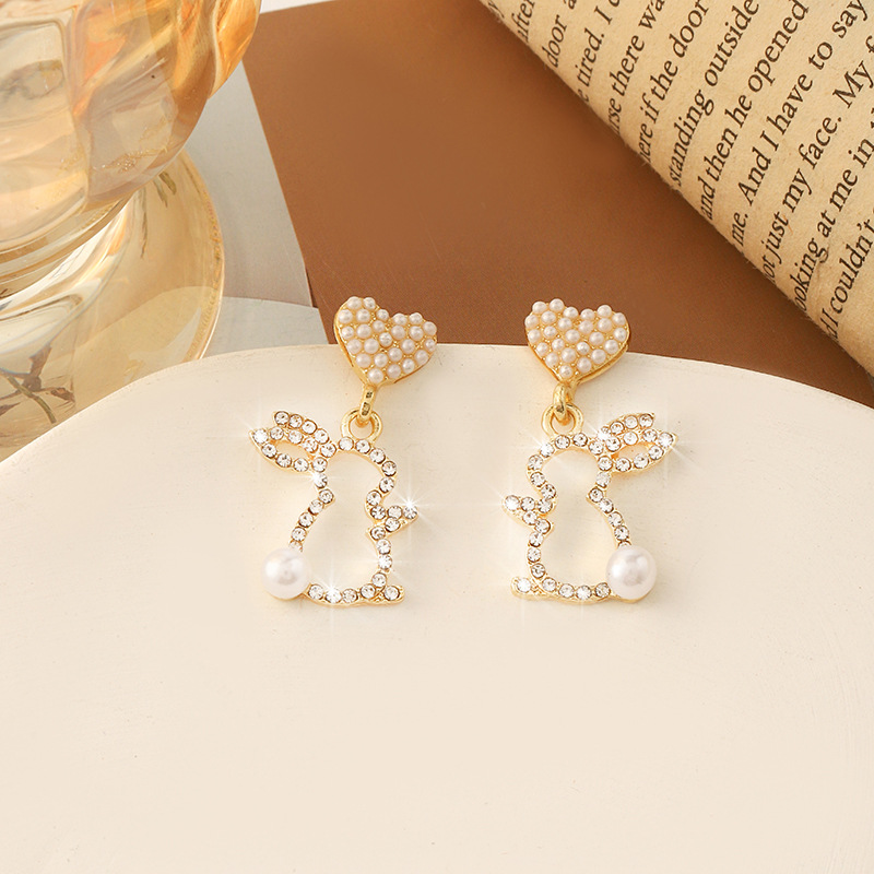 Wholesale Easter Small Sier Needle Metal Bunny Earrings