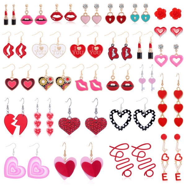 Wholesale Valentine's Day heart-shaped LOVE red lip earrings
