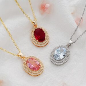 Wholesale Colored diamond encrusted oval color preserving pendant