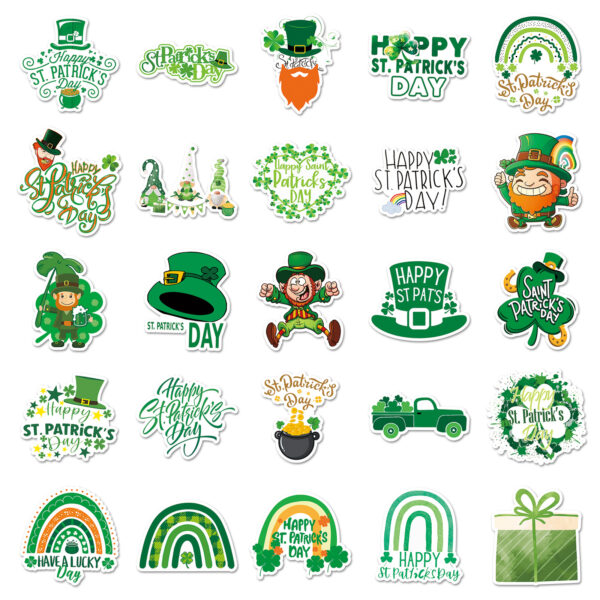 Wholesale 50pcs St. Patrick's Day Green Rainbow Four-Leaf Clover Waterproof Vinyl Stickers