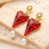 Wholesale Half transparent red tassel heart-shaped earrings